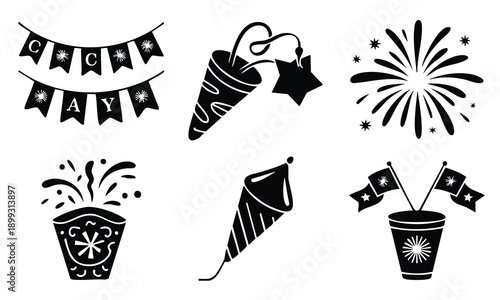 Cinco de mayo silhouette celebration elements set bundle vector