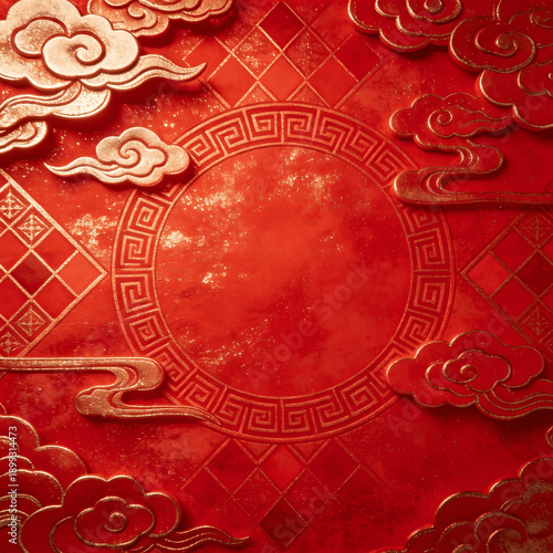 Red Chinese Auspicious Cloud Pattern Decorative Background