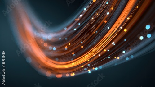 Abstract glowing lines in vibrant orange and blue colors create a dynamic, energetic wave effect against a dark background for digital design use.