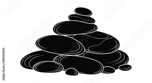 A black silhouette of stacked stones creating a zen like cairn ideal for design projects on transparent background high quality professional detailed