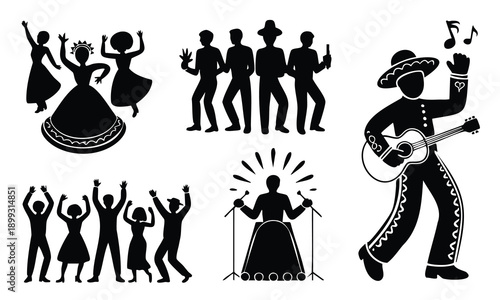 Cinco de mayo silhouette music dance set bundle vector