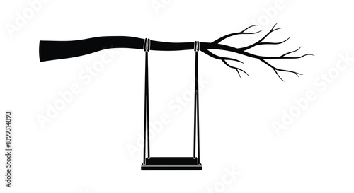 A minimalist black tree branch swing design ideal for digital art and projects on transparent background silhouette high quality professional detailed