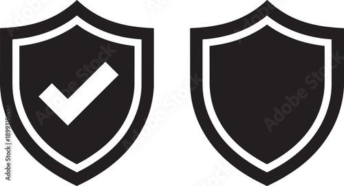 Shield with and without checkmark security protection symbols