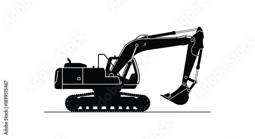A black silhouette of a heavy duty excavator machine side view ideal for design projects on transparent background silhouette high quality professional