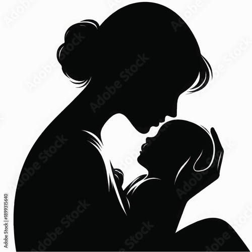 Mother Silhouette Kissing Baby on Forehead.