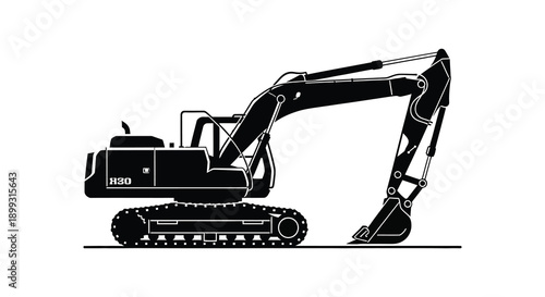 A detailed black silhouette of an excavator machine showcasing its mechanical features on transparent background high quality professional modern elegant stylish