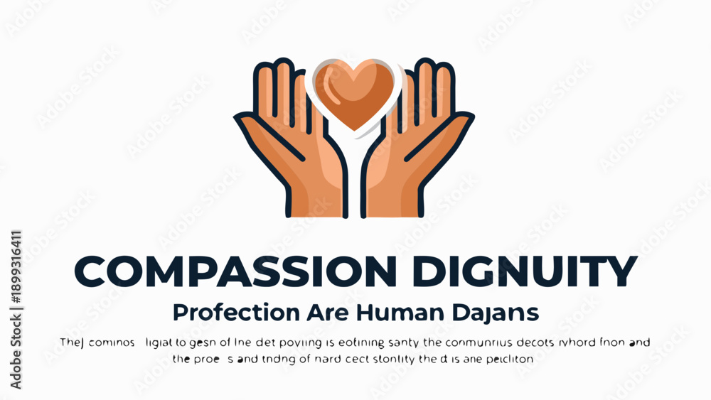 Fototapeta premium Human hands protecting a glowing heart symbol on white background with black text