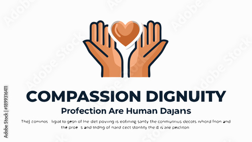 Human hands protecting a glowing heart symbol on white background with black text