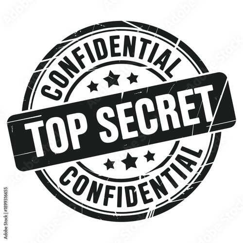 A black and white confidential stamp with top secret text and star details