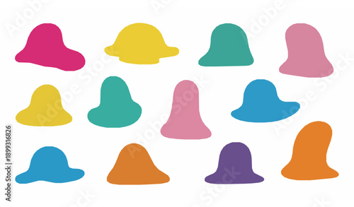 Colorful abstract cartoon character shapes vector set with funny faces in retro 90s doodle style