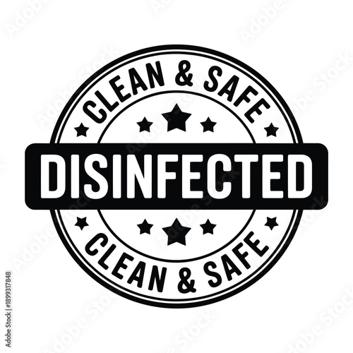 A circular badge declares disinfected clean safe with star accents