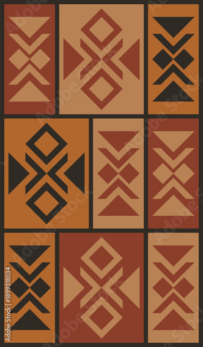 Ethnic Folk Pattern Background with Traditional Geometric Tribal Motifs and Warm Earthy Tones. Illustration art. Vector