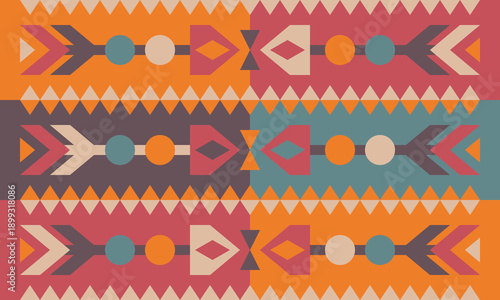 Ethnic Folk Pattern Background with Traditional Geometric Tribal Motifs and Warm Earthy Tones. Illustration art. Vector