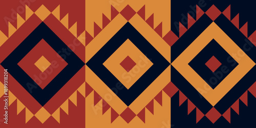 Ethnic Folk Pattern Background with Traditional Geometric Tribal Motifs and Warm Earthy Tones. Illustration art. Vector