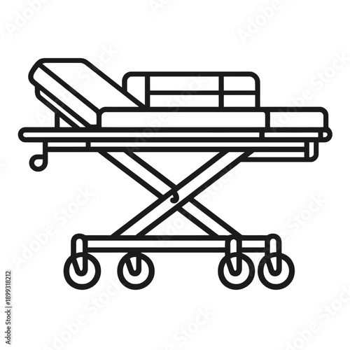 Modern Medical Stretcher Gurney Icon for Emergency Patient Transport, Hospital Care, and Critical Healthcare Facilities. Essential wheeled medical equipment with adjustable support