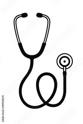 Professional Medical Stethoscope Outline Icon on Dark Black Background, Essential Healthcare Diagnostic Tool for Doctors, Nurses, and Medical Professionals, Ideal for Digital Design, Clinic Decor