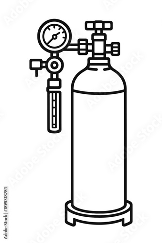 Medical Oxygen Tank with Pressure Regulator, Flowmeter, and Gauge for Respiratory Therapy & Healthcare Applications. Essential Gas Cylinder Equipment for Emergency Services & Home Patient Care.