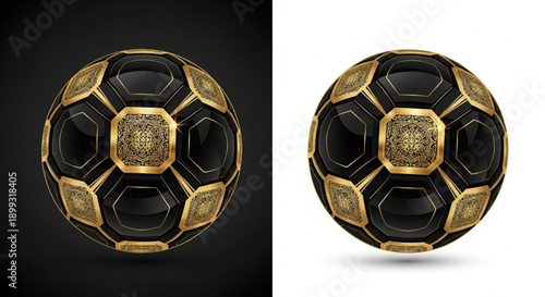 Premium Luxury Soccer Ball with Gold Filigree and Black Gloss Finish
