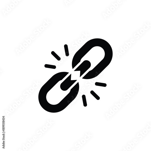 A broken chain link icon depicted in a stark black and white style