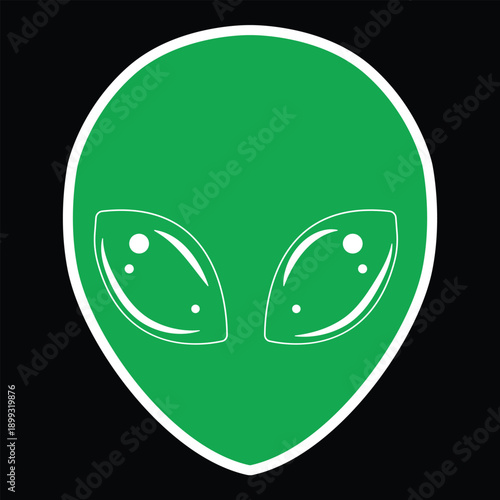 Stylized Green Extraterrestrial Alien Head Illustration with Large Reflective Eyes