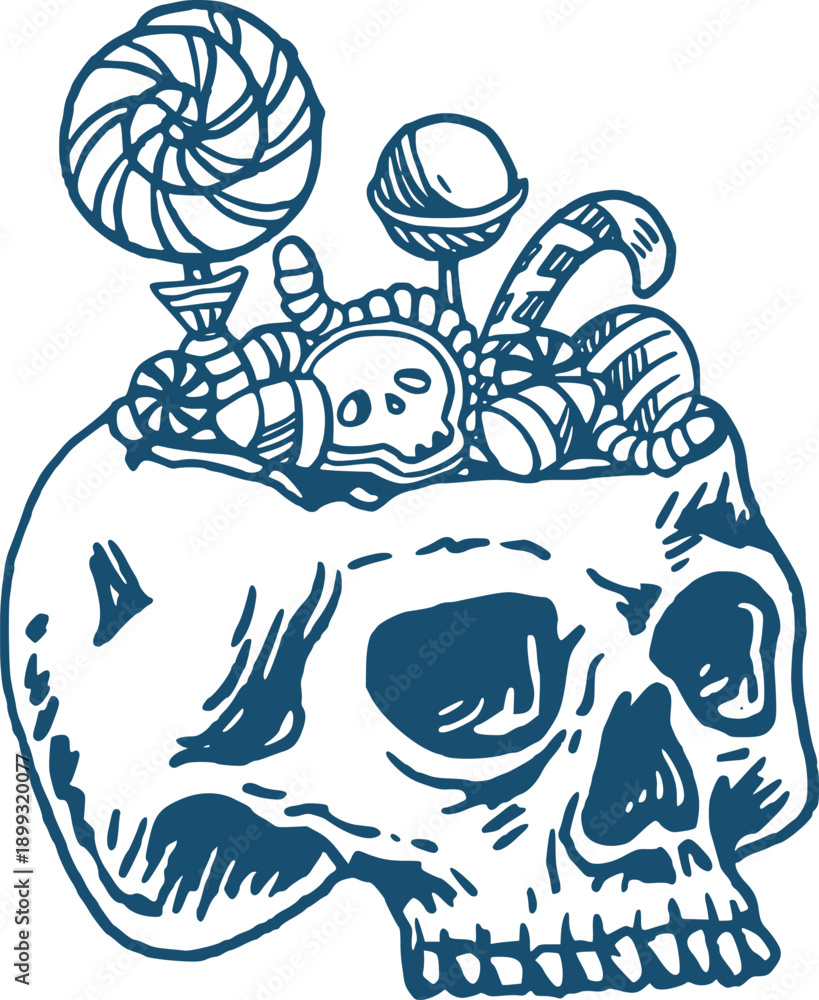 Fototapeta premium Skull with Candy Brain Illustration Halloween Themed Design