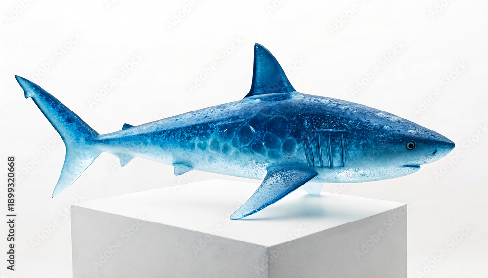 Obraz premium Glass Shark Sculpture on White Pedestal Display