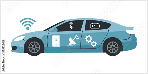 Smart Car Technology AI Connectivity Electric Vehicle Battery.