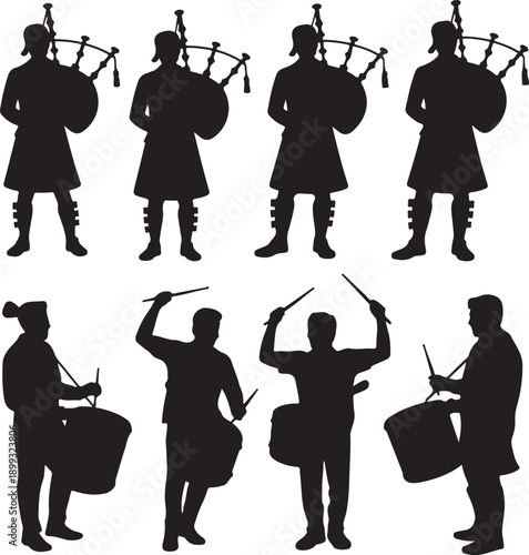 Bagpipes and Drummers Silhouette Pack