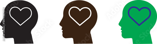 Human head profiles with heart icons.  mental well-being concepts in psychology and wellness campaigns