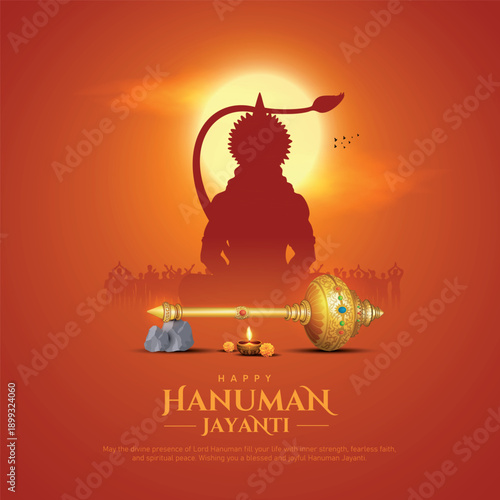 Vector illustration of Lord Hanuman for Hanuman Jayanti Janmotsav celebration background for religious holiday of India.