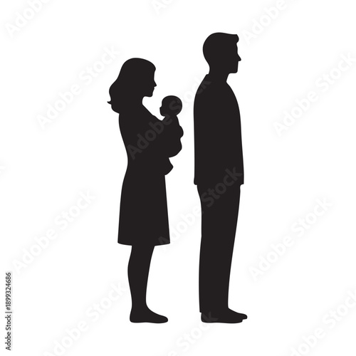 Silhouette Illustration of Family with Mother Holding Baby and Father Standing Beside