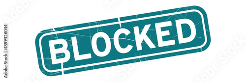A teal stamp with the word blocked prominently displayed in white lettering