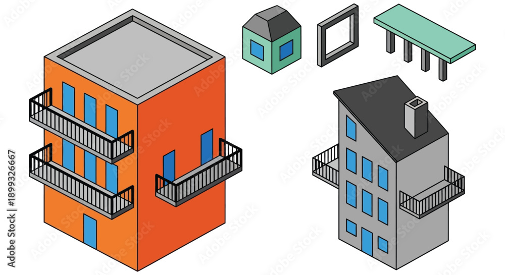 Naklejka premium Graphic illustration of various house designs and building structures
