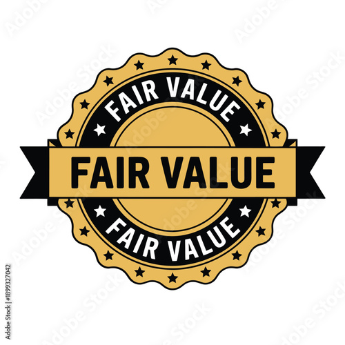 A gold and black badge displaying the text fair value repeatedly