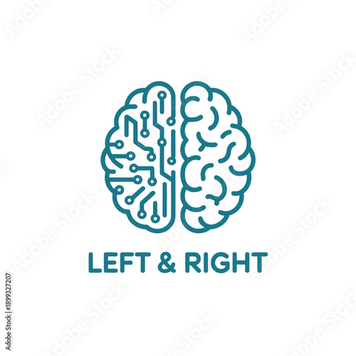 A stylized brain illustration depicting both organic and technological hemispheres
