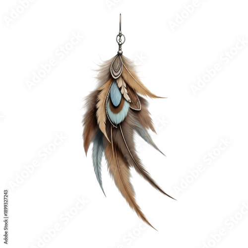 Elegant feather earring with blue accent
