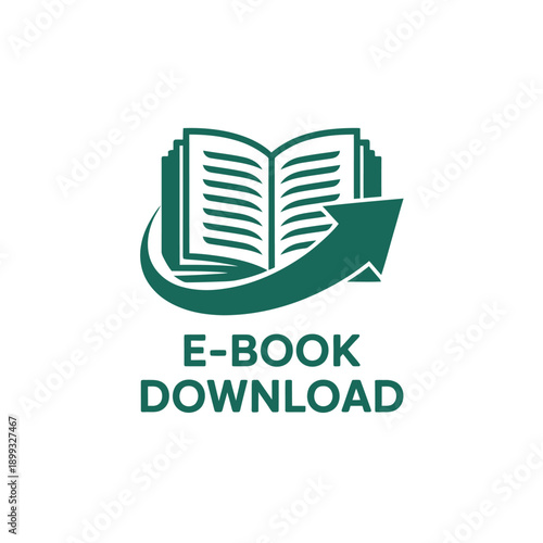 An open book with an arrow and the text e book download displayed