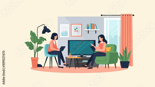 Two people working on laptops in a living room (1)