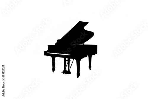 Grand Piano Silhouette: A sleek, ebony grand piano stands in graceful silhouette, its form a testament to musical artistry, ready to fill any space with music.