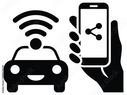 Connected car technology sharing data via a smartphone and wireless signal