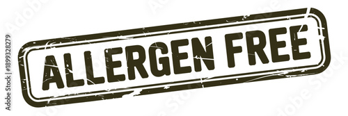 A distressed stamp displaying the text allergen free in bold lettering