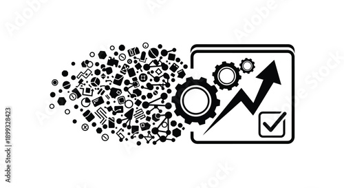 A black silhouette depicting data technology and growth with scattered elements on transparent background high quality professional detailed modern elegant stylish