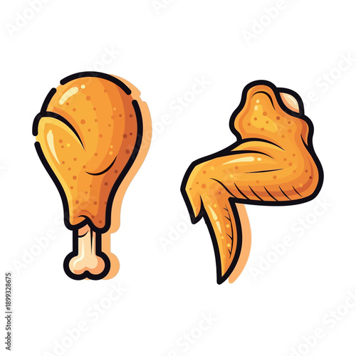 Fast Food Fried Chicken Icon Set