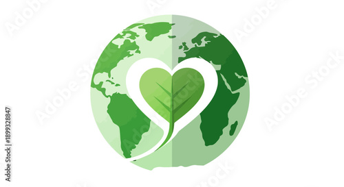 Earth with Heart-Shaped Green Leaf Illustration
