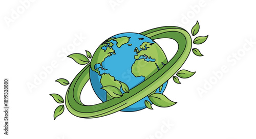Green earth illustration with leaves surrounding globe