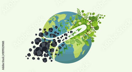 Earth surrounded by pollution and greenery illustration