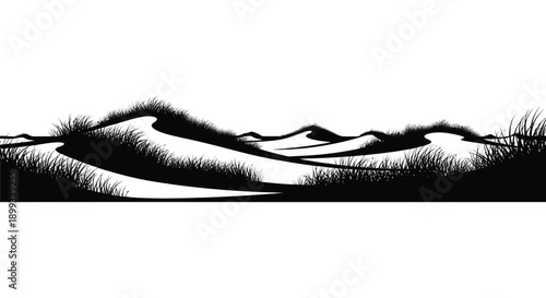 A striking black silhouette of rolling hills and grassy fields offering versatile design integration on transparent background high quality professional detailed