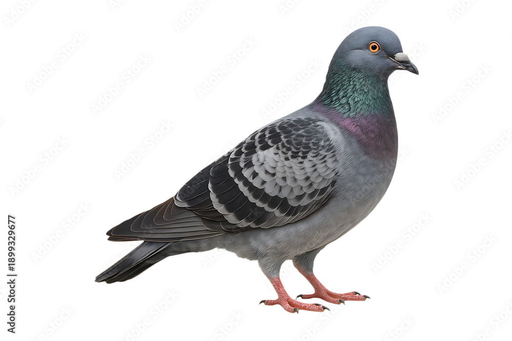 Obraz premium Realistic pigeon portrait with detailed feathers on transparent background