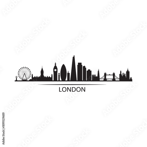 A striking black silhouette depicts the iconic london skyline and landmarks