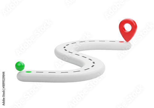 Winding road with start and destination markers